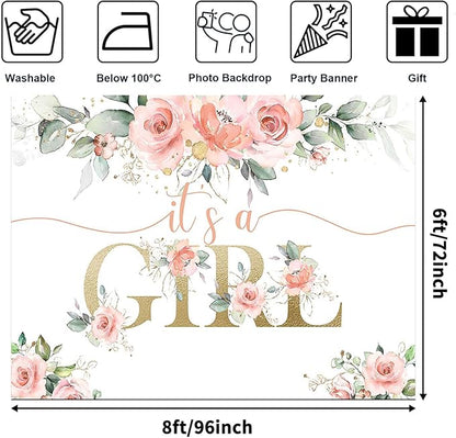 Avezano Blush Pink Floral Baby Shower Backdrop for Girls Photography Background It's a Girl Baby Shower Decorations Blush Pink Party Photoshoot Backdrops (8x6ft)