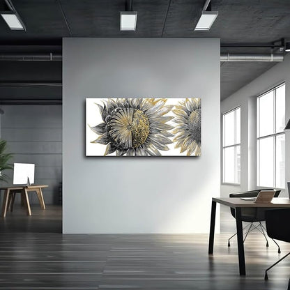 sunflower wall art black art Floral Canvas Wall decorations Canvas Art Wall Decor botanical wall art plant pictures for women girls room 24"x48"
