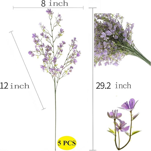 Grand Verde 29” Forget-Me-Not Artificial Flowers Faux Bouquet Long Stems for Tall Vase, DIY Crafts Home Decoration, Bulk 5pcs (Purple)