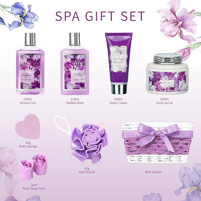 Christmas Gifts for Women - 9 Pcs Lavender Bath and Body Gift Basket Set for Women, Gift Baskets | Valentine's, Birthday, Mothers Day Gifts for Mom, Perfect Gift for Mom All Occasion Gifts for Her