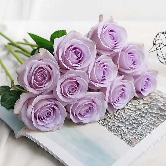 Roses Artificial Flowers 15 PCS, Fake Roses Silk Flowers with Long Stems, Faux Rose for Wedding Centerpieces, Home Decor, Indoor Floral Arrangements, Party Decor, DIY Bouquet (Light Purple)