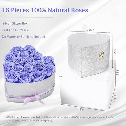 16 Preserved Flowers,Roses in Box，Real Forever Flowers for Delivery Prime, Birthday Gifts for Women Her Mom Wife Girlfriend Grandma on Anniversary Valentines Day Mother's Day Christmas (Purple)