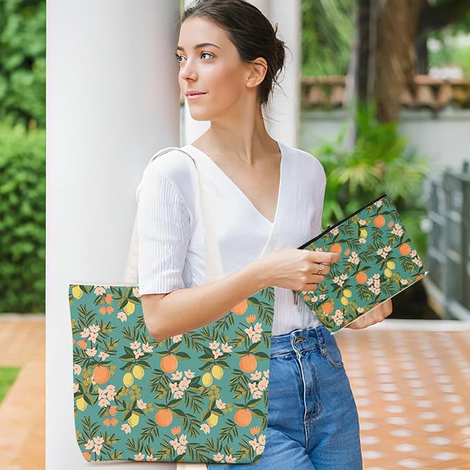 Aesthetic Floral Tote Bag Makeup Bag Flower Decor Gifts for Girls Christmas Shopping Grocery Bags Cosmetic Bags