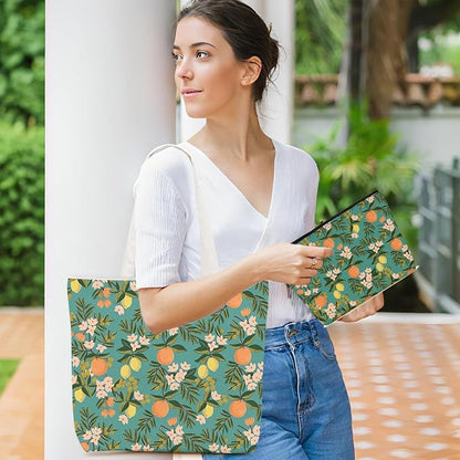 Aesthetic Floral Tote Bag Makeup Bag Flower Decor Gifts for Girls Christmas Shopping Grocery Bags Cosmetic Bags