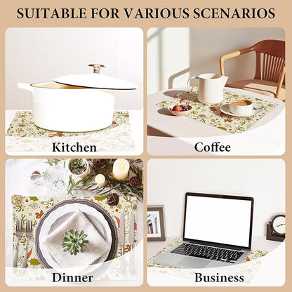 Santa Claus Elk Christmas Placemats Set of 4, Dining Mat Cotton Linen Waterproof Table Mats Decor Fabric for Christmas Holiday Kitchen Dinner Table, Washable Wipeable Placemat -N040