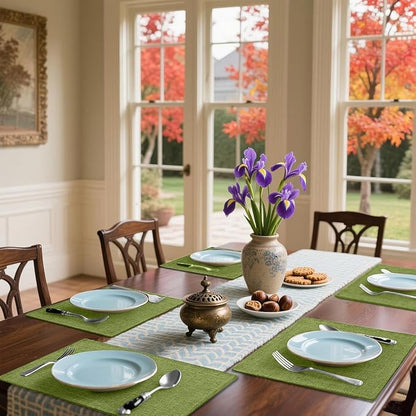 Homaxy Cloths Placemats for Dining Table Set of 4, Heat Resistant Washable Cotton Linen Blend Table Mats, Easy to Clean Place Mats for Indoor Outdoor Party Kitchen Decoration, 13" x 19", Grass Green