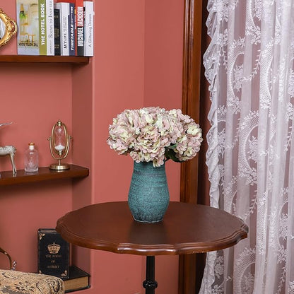 Kimura's Cabin 6pcs Fake Hydrangea Flowers Vintage Artificial Silk Hydrangea Bouquets with Stems Faux Hydrangeas for Wedding Party Home Table Core Decoration (Green Purple, Pack of 6)