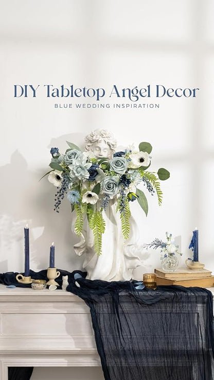 Ling's moment Artificial Flowers 25Pcs Dusty Blue Roses Decor w/Stems,3" Real Touch DIY Foam Floral for Wedding Bouquet/Centerpieces, Outdoors Party Backdrop, Room/Table, and Garden/Pot Decorations