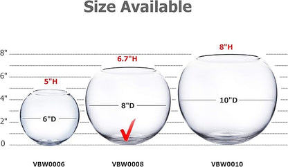WGV Bowl Glass Vase Bulk, Diameter 8", Height 6.5", Open Width 3.75", (Multiple Sizes Choices) Clear Bubble Planter Terrarium Fish Bowl for Wedding Event Home Decor, 6 Pieces (VBW0008)