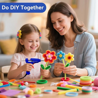 500 Pcs Pipe Cleaners for Crafts – 5 Coloars Chenille Stems with Glue Guns & Tape Measure – Perfect for DIY Projects, Holiday & Room Decorations, Arts and Crafts Activities (Blue, 12in x 8mm)