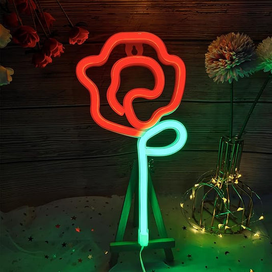 ENUOLI Rose Neon LED Signs Red Rose Flower with Green Stem Art Wall Sign for Cool Light,USB/Battery Operated Night Neon Light Flower Decor for Party,Bedroom,Bar,Wedding,Gift (Red)