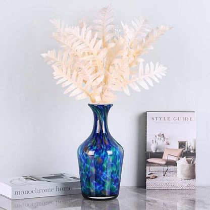 Hand Blown Glass Vase Teal Mosaic (Blue Green Splash) – Murano Inspired Art Glass Vase with Wide Mouth for Flowers, Bubble Vase, Coastal Centerpiece for Dining Room or Living Room (Blue)