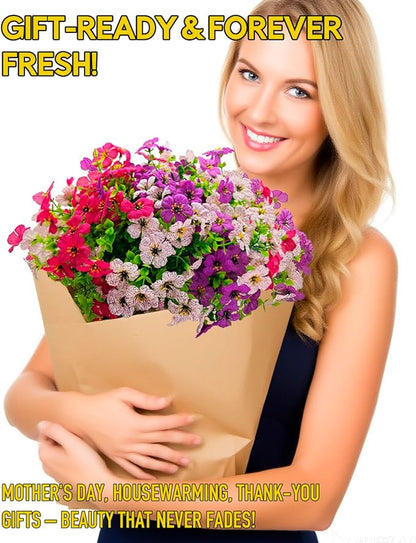 12 Bundles Daisy Artificial Flowers for Outdoors with Eucalyptus - UV Resistant Fake Flowers Outside for Hanging Basket Planter Window Box, Realistic Silk Faux Plants for Porch Garden Patio Home Decor