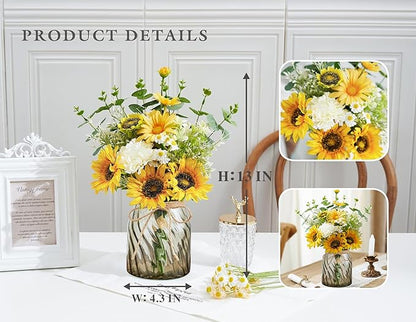 Fake Flowers Artificial Sunflowers with Vase, Faux Silk Flowers Plants for Home Office Decorations, Kitchen Dining Table Decor, Farmhouse Centerpiece Table Decoration
