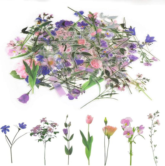 80 Pieces Natural Flower Stickers for Scrapbooking, Self-Adhesive Scrapbooking Stickers Supplies Journal for Adult Card Making Letters DIY (Style A)