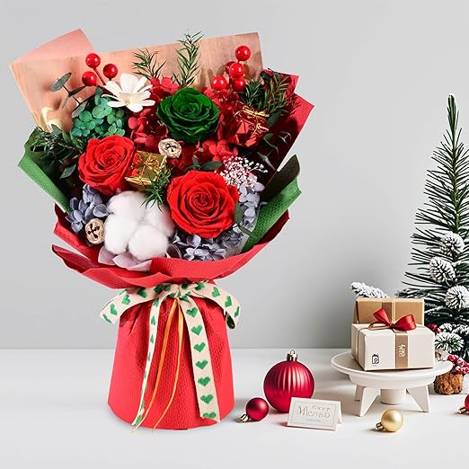 Eslibin Preserved Red Rose Flowers Christmas Gift Bouquet-Fresh Rose Flowers Bouquet for Delivery Prime, Fresh Cut Flowers for Birthday Gift, Gift for Her:Mother's Valentine's Day