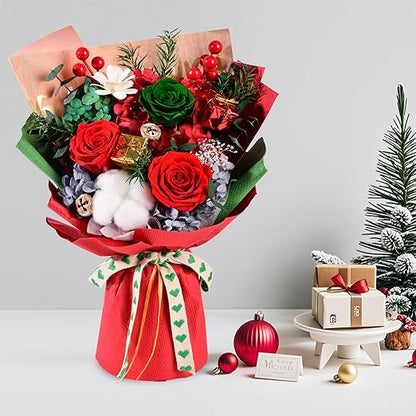 Eslibin Preserved Red Rose Flowers Christmas Gift Bouquet-Fresh Rose Flowers Bouquet for Delivery Prime, Fresh Cut Flowers for Birthday Gift, Gift for Her:Mother's Valentine's Day