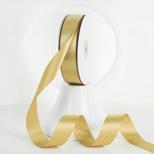 MEEDEE Gold Ribbon 1 Inch Gold Satin Ribbon Lux Double Faced Satin Ribbons by 50 Yards Polyester Wrapping Ribbons for Crafts, Wedding, Flower Bouquet, Holiday Decorating