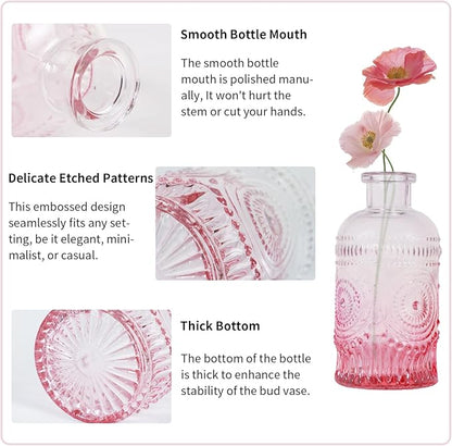 Pink Glass Bud Vases Set of 20, Small Flower Vases for Wedding Centerpieces,Pink Bud Vases in Bulk Glass Vase for Table Decoration,Home Decor (Pink-20pcs)
