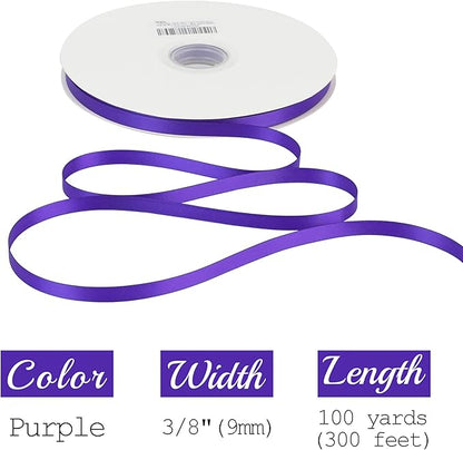 MEEDEE Purple Ribbon 3/8 Inch Purple Satin Ribbon Double Faced Satin Ribbon Purple Wedding Ribbon Thin Purple Ribbon for Gift Wrapping Purple Fabric Ribbon for Crafts Ribbon for Lei Making, 100 Yards