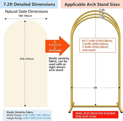 HEMMOTOP Beige Arch Backdrop Cover 7.2 ft, 6ft, Wedding Arch Covers Stretchy Backdrop 2 Set, Spandex 2 Sided Arched Background for Birthday, Party, Baby Shower, Decorations