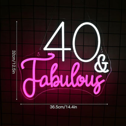 40&Fabulous LED Neon Light Sign forty Years Old Birthday Party Wall Decor Sign Gifts Bedroom Sign for Women Men Backdrop Happy 40th Birthday Party Favor