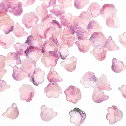 PATIKIL Glass Trumpet Flower Beads, 200 Pcs Gradient Flower Bead Charm for Jewelry Making DIY Craft, Bracelets, Earrings, Necklaces Decorations, Lotus Purple