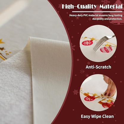 Christmas Rectangle Table Cloth,100% Waterproof Tablecloth,Christmas Decorations for Home, Vinyl Tablecloth Plastic Table Cover for Party，Picnic,Dining,Outdoor 54" x 84",Merry Ribbon