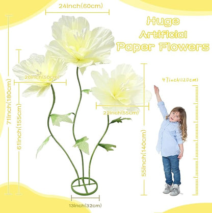 Giant Artificial Paper Flowers Decorations, Large Faux Floral Decor Huge 3D Flower for Wedding Home Office Christmas Birthday Party Banquet Background Shop Window Display Photographic Props, Yellow