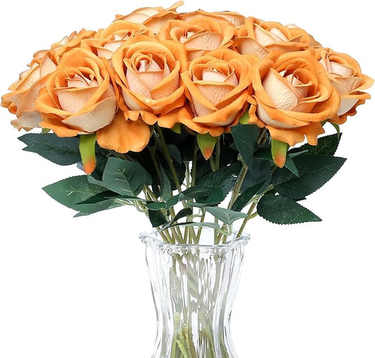 SITUMEIZI 15PCS Artificial Roses Silk Flowers Fake Roses Realistic Bouquet Long Stem with Gift Box for Mother's Gift Day Home Party Wedding Decorations(Gold)