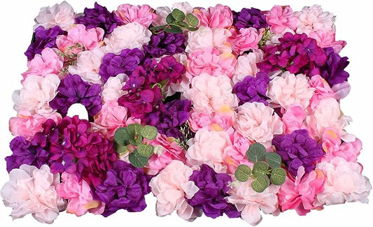 6Pcs 23.62"x 15.74"x 0.79" Artificial Flower Wall Panels,Flower Wall Mat Silk Flower Panels for Outdoor Garden Backyard Fence Fence Privacy Screen and Indoor Wall Decor(Pink+Purple)