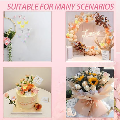 DNSGOOR 548Pcs Flower Wrapping Paper Kit with 200Sheets Waterproof Bouquet Wrapping Paper Decor Crowns 3D Butterfly Bouquet Pins Ribbons for Valentines Graduation Birthday Home Party