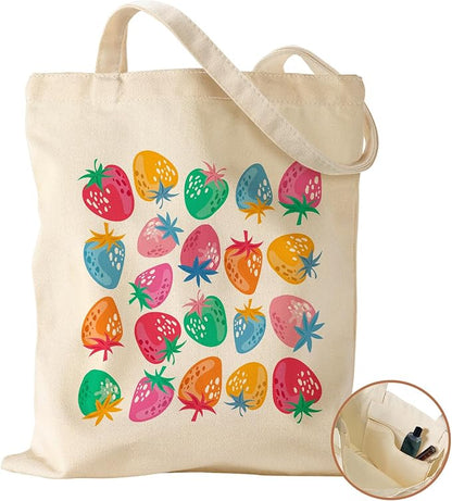 Aesthetic Canvas Tote Bag with Inner Pocket for Women, Cloth Cotton Totes Bag with Pattern for Shopping, Gym
