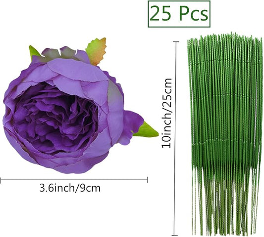 FagusHome 25 Pcs Silk Peony Artificial Flower Heads 4 inch Fake Peony Flowers Heads with Stems Artificial Peony Flower Heads in Bulk Wholesale for Wedding Home Decor (Purple)