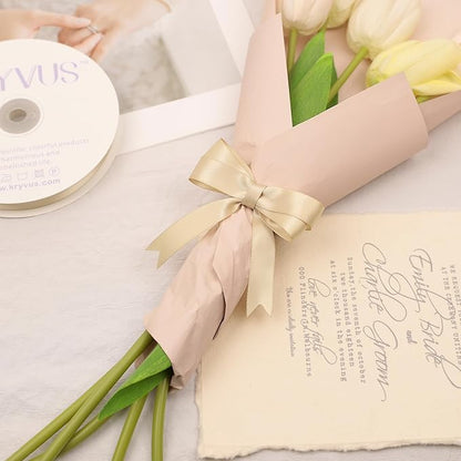 Beige Satin Ribbon, Double Faced 5/8 Inch X 50 Yards Beige Ribbon, Premium Satin Ribbon for Gift Wrapping, Crafts, Hair Bow Making, Sewing, Flower Bouquet, Wedding Party Decor