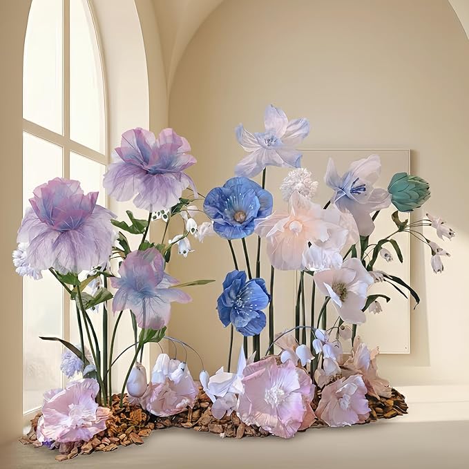 Large Artificial Flowers, 5.58ft Giant Standing Poppy Decorations, Handcrafted Huge Flowers for Wedding, Garden, Hotel, Office, Art Gallery, Photography Props & Shop Window Display (3, Purple)