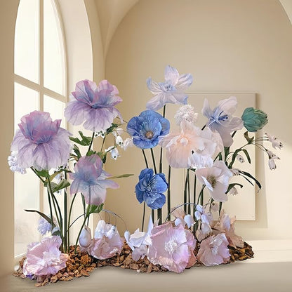 Large Artificial Flowers, 5.58ft Giant Standing Poppy Decorations, Handcrafted Huge Flowers for Wedding, Garden, Hotel, Office, Art Gallery, Photography Props & Shop Window Display (3, Purple)