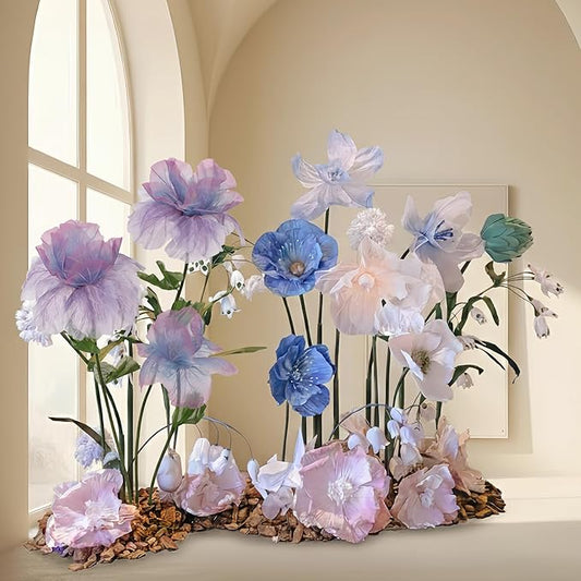 Large Artificial Flowers, 5.58ft Giant Standing Poppy Decorations, Handcrafted Huge Flowers for Wedding, Garden, Hotel, Office, Art Gallery, Photography Props & Shop Window Display (3, Purple)