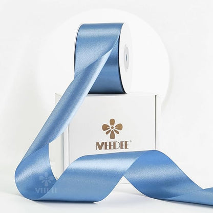 MEEDEE Smoke Blue Satin Ribbon 2 Inch Dusty Blue Ribbon Lux Double Faced Ribbons by 25 Yards Silk Satin Ribbons for Gift Wrapping, Weddings, Flower Bouquet, Holiday Decorating