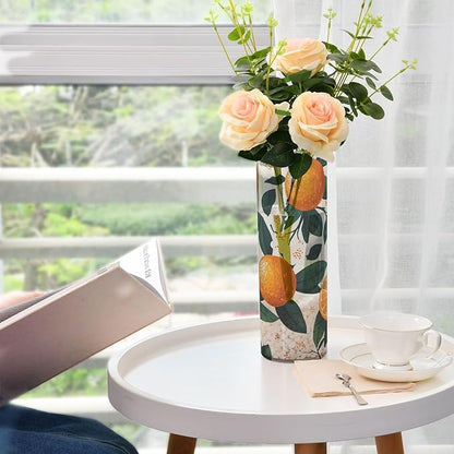 Flower Vase Clear Plastic Cylinder Vases Decor for Centerpieces Home Storage Office Weddings Oranges Fruit and Floral 11.8 x 3.9 in