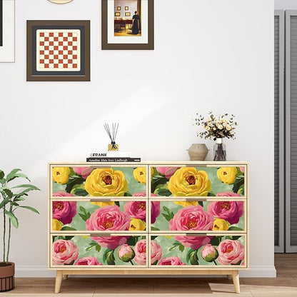 Colorful Floral Wallpaper Stick and Peel Vibrant Wall Paper Modern Boho Flowers Contact Paper for Bedroom Bathroom Yellow Pink Green Removable Renter Friendly 17.5 x 118In