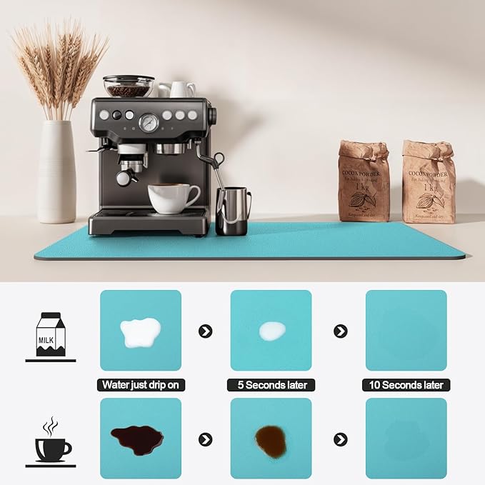 Dish Drying Mat for Kitchen Counter | Coffee Bar Mat for Countertops | Heat Resistant Drainer Mat with Non-slip Rubber Backed | Hide Stain Kitchen Absorbent Draining Mat | Turquoise 18"x24"
