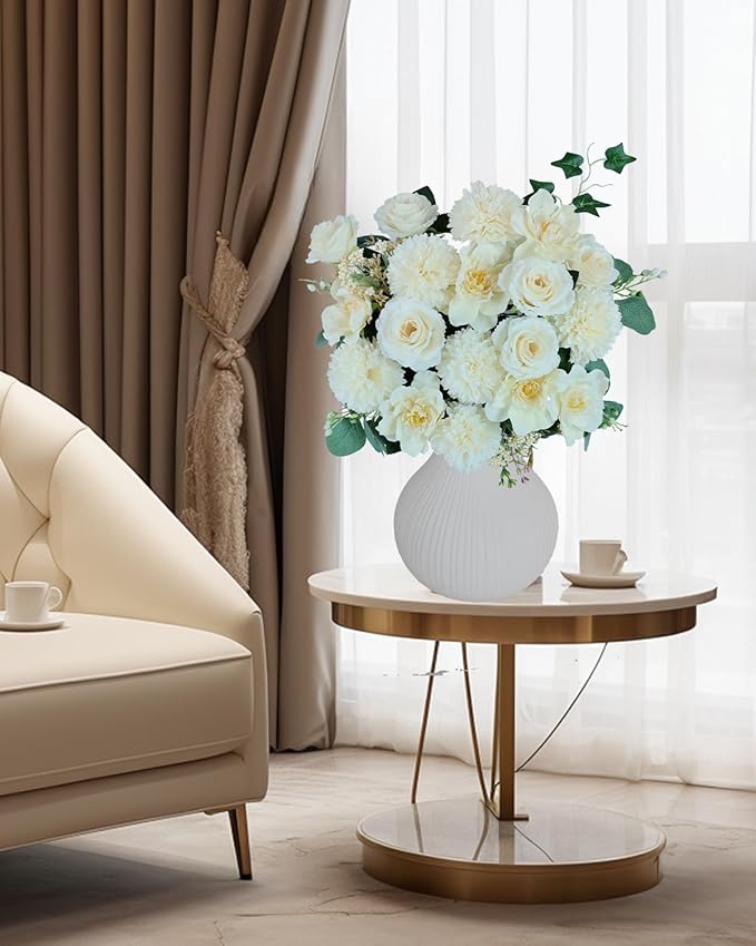 Premium Champagne Silk Artificial Flower Bouquets, Tan Nude Fake Flowers Decoration, Cream Faux Floral Arrangements for Wedding Bridal Bouquets, Home Decor, Baby Shower, Table Centerpieces