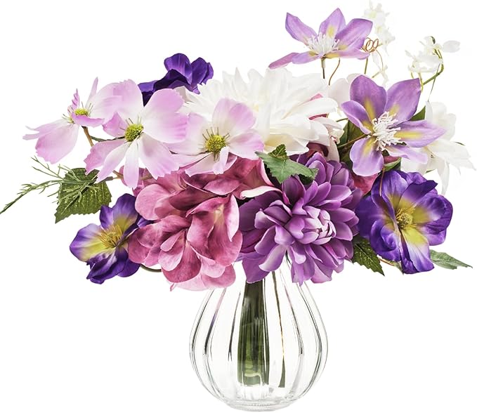 WELL KNOWN Artificial Flowers Silk Peony Flower Bouquet in Vase, Fake Flowers with Vase, Faux Flower Arrangements, Table Decorations for Living Room, Coffee Table Decor