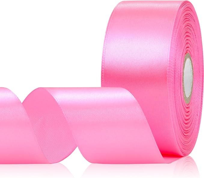 30 Yards Flamingo Pink Ribbon 1-1/2 Inch, Flamingo Pink Satin Ribbon for Gift Wrapping, Flower Bouquet, Crafts, Christmas, Wedding and Bow Making
