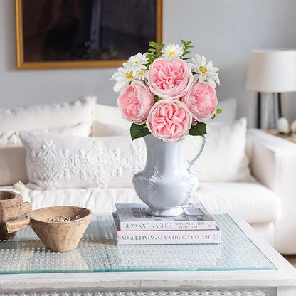 Peonies Artificial Flowers, 11pcs Faux Pink Flowers Artificial Realistic Peony and Daisies Silk Flower Arrangements 14.5" Fake Flowers for Vase Centerpiece Wedding Party Home Decor DIY Bridal Bouquet