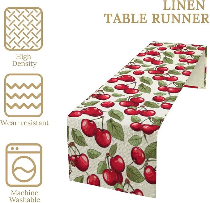 Cherry Table Runner,Spring Summer Fruit Tropical Birthday Party Decorations Dining Room Home Kitchen Table Decor 13 x 60Inch
