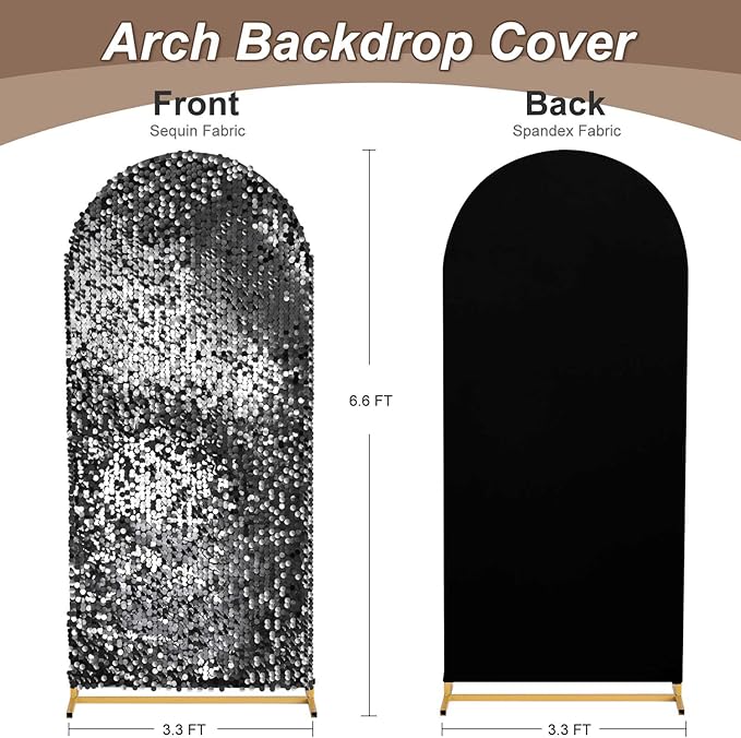 Fanqisi Big Payette Sequin Arch Covers: 6.6FT Arch Backdrop Covers Black Shimmer Fabric Cover for Party Halloween Decorations