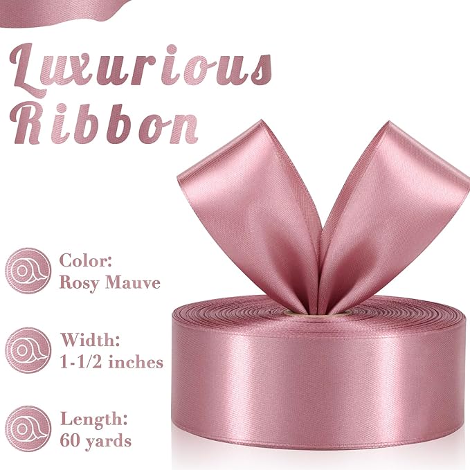 Rosy Mauve Ribbon 1-1/2 Inch, 60 Yards Rosy Mauve Satin Ribbon for Gift Wrapping Floral Arrangement Crafts Wedding Easter Christmas