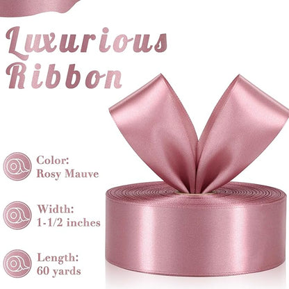 Rosy Mauve Ribbon 1-1/2 Inch, 60 Yards Rosy Mauve Satin Ribbon for Gift Wrapping Floral Arrangement Crafts Wedding Easter Christmas